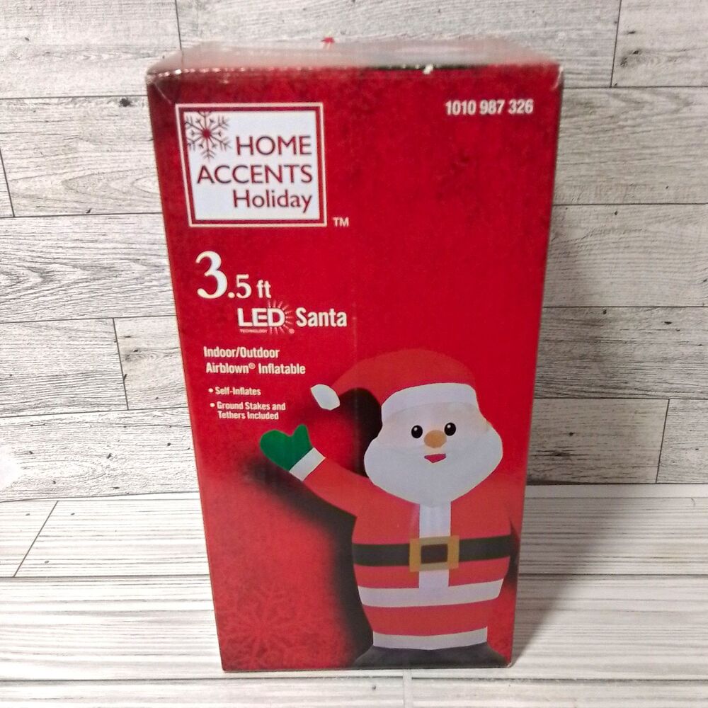 Home Accents Holiday 3.5 ft LED Self-Inflating Santa Inflatable Lawn Decor